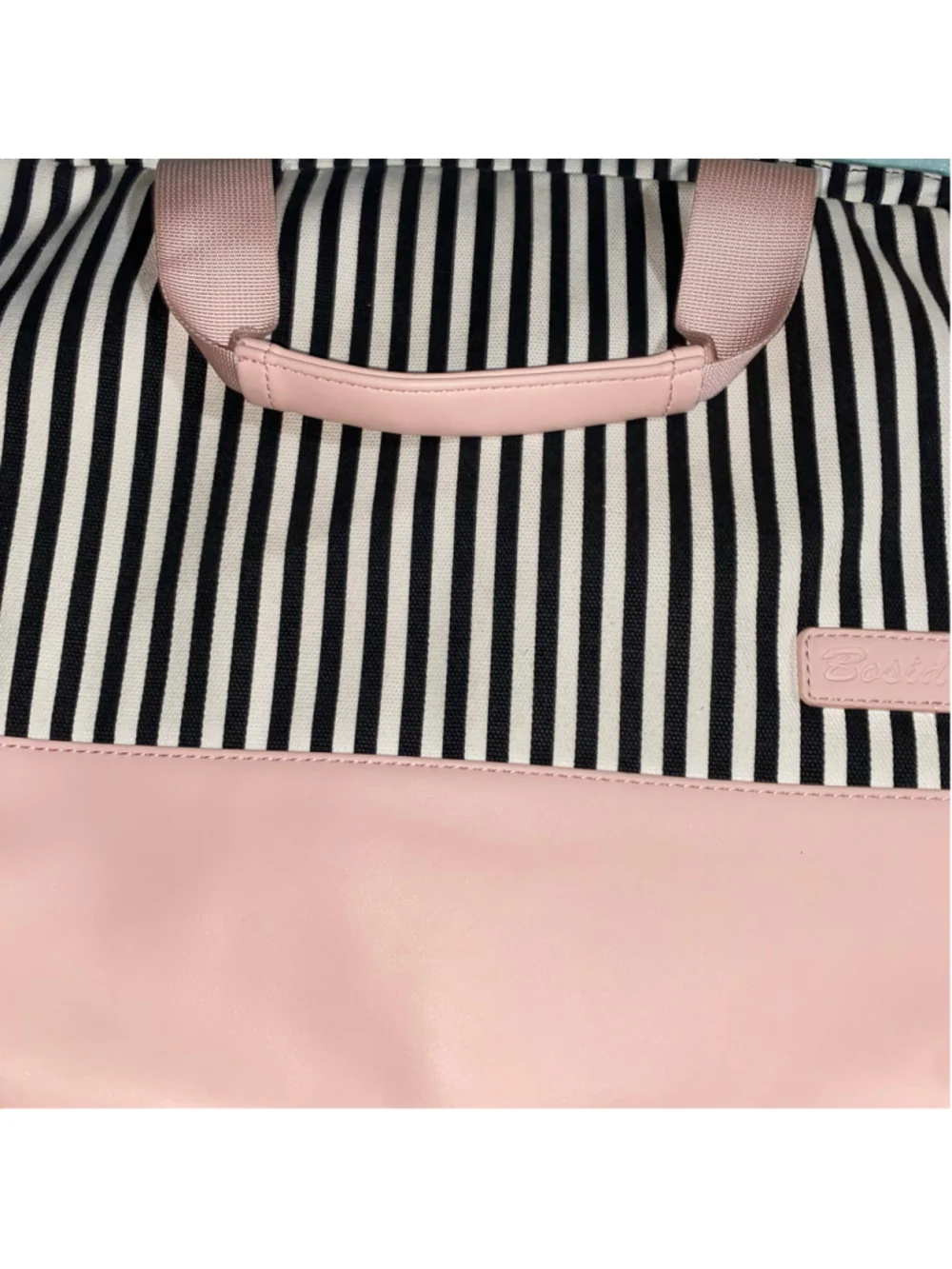 Women's Bosidu Large Padded Laptop Bag Pink and Black Striped